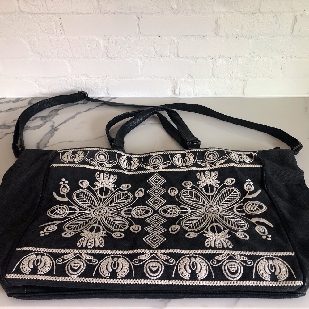 Black and White Embroidered Weekend Bag